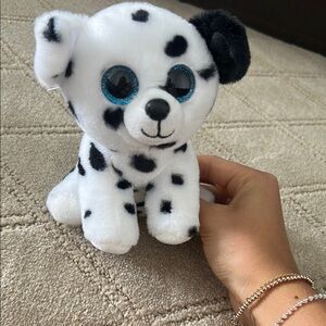 Ty Beanie Dalmatian Plush with Black Spots and Blue Eyes